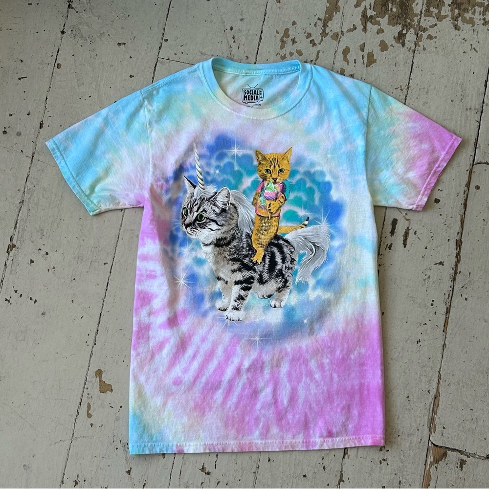 Social Media Cat unicorn Ice Cream Tie Dye Graphic T Shirt Tee
